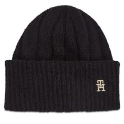 Czapka Tommy Hilfiger. Czarne czapki zimowe Tommy Hilfiger, bez wzorów. Za 369.99 zł.
