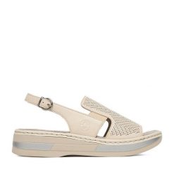 Sandały Rieker. Białe sandały Rieker, bez wzorów, bez obcasa, na koturnie, bez zapięcia. Za 339.99 zł.