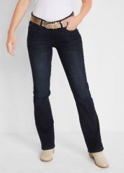 Jeansy ze stretchem o kroju bootcut, mid waist. Niebieskie jeansy bonprix, bez wzorów, z jeansu. Za 134.99 zł.