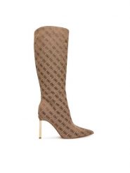 Guess Kozaki FLFCAY FAL11 Beżowy. Brązowe kozaki Guess, z aplikacjami, z materiału, bez obcasa, na szpilce, bez zapięcia. Za 824.99 zł.