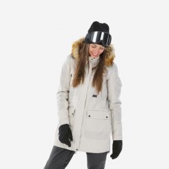 Kurtka narciarska i snowboardowa damska Dreamscape SNB 500. Brązowe kurtki narciarskie DREAMSCAPE, na zimę, m, bez wzorów, z materiału, bez kaptura, narciarskie. Za 599.99 zł.