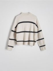 Sweter w paski z domieszką wełny - wielobarwny. Swetry Reserved, l, bez wzorów, z dzianiny, bez ramiączek. W wyprzedaży za 109.99 zł.