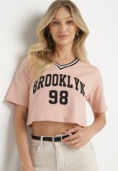Ciemnoróżowy Bawełniany T-shirt z Napisem Nitanelia. Czerwone t-shirty Born2be, m, bez wzorów, z bawełny, bez kołnierzyka, bez ramiączek. W wyprzedaży za 29.74 zł.