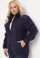 Granatowa Bluza na Suwak o Klasycznym Kroju z Kołnierzem i Kieszeniami Lathmini. Niebieskie bluzy Born2be, xl, bez wzorów, klasyczne, bez ramiączek, bez kaptura. Za 99.99 zł.