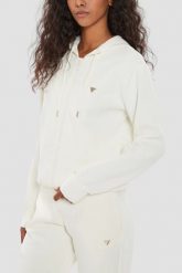 GUESS Damska bluza w kolorze ecru Olympe, Rozmiar M. Brązowe bluzy Guess, m, z aplikacjami, bez ramiączek, z kapturem. W wyprzedaży za 255.99 zł.