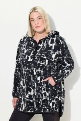 Damskie Długi sweter pluszowy polar kaptur długi rękaw. Czarne swetry Ulla Popken, plus size, bez wzorów, z materiału, plus size, bez ramiączek. Za 279.99 zł.