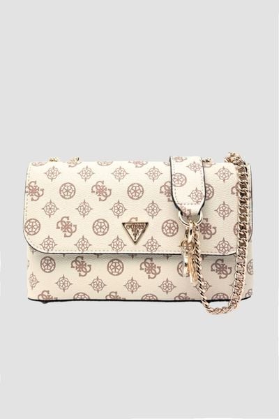 GUESS Beżowa kopertówka damska Daryna. Brązowe kopertówki Guess, z aplikacjami, ze skóry ekologicznej, duże, bez dodatków. W wyprzedaży za 454.99 zł.