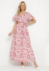 Różowa Wiskozowa Sukienka o Kopertowym Kroju z Wiązaniem w Talii Florzia. Czerwone sukienki Born2be, na co dzień, l, bez wzorów, z wiskozy, eleganckie, bez kołnierzyka, bez ramiączek, maxi, kopertowe. W wyprzedaży za 69.99 zł.