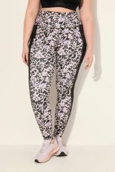 Damskie Legginsy sportowe szybkoschnące wzór w panterkę z recyklingu. Czarne legginsy sportowe Ulla Popken, plus size, bez wzorów, z materiału. Za 239.99 zł.