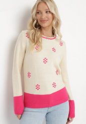 Jasnobeżowy Sweter z Angorą Ozdobiony Kropeczkami i Szerokimi Wstawkami na Dole Chanci. Brązowe swetry Born2be, l, bez wzorów, z dzianiny, klasyczne, bez ramiączek. W wyprzedaży za 59.49 zł.