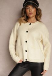 Jasnobeżowy Rozpinany Casualowy Kardigan z Wełną Besalttia. Brązowe swetry Renee, na jesień, bez wzorów, z jeansu, eleganckie, bez ramiączek. W wyprzedaży za 151.99 zł.