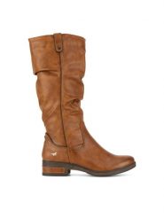 Mustang Kozaki 1293-602 Brązowy. Brązowe kozaki Mustang, bez wzorów, z materiału, bez obcasa, na płaskiej podeszwie, bez zapięcia. Za 439.99 zł.