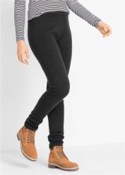 Legginsy termiczne z paskiem w prążek. Czarne legginsy bonprix, bez wzorów. Za 109.99 zł.