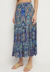Niebieska Wiskozowa Spódnica ze Wzorem Paisley Ellishea. Niebieskie spódnice Born2be, na co dzień, l, z aplikacjami, z wiskozy, boho, midi. W wyprzedaży za 38.24 zł.