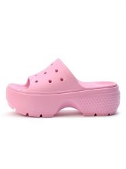 Crocs Klapki "Stomp" w kolorze jasnoróżowym rozmiar: 41/42. Różowe klapki Crocs, bez wzorów, klasyczne, z otwartym noskiem, bez obcasa, na platformie, bez zapięcia. Za 146.85 zł.