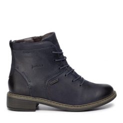 Botki Josef Seibel. Niebieskie botki Josef Seibel, bez wzorów, bez obcasa, na płaskiej podeszwie, bez zapięcia. Za 449.99 zł.