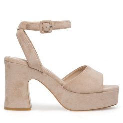 Sandały DeeZee. Brązowe sandały DeeZee, bez wzorów, bez obcasa, na słupku, bez zapięcia. Za 139.99 zł.