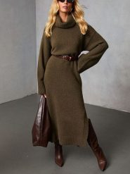 Milan Kiss Sukienka dzianinowa w kolorze khaki rozmiar: XL. Brązowe sukienki Milan Kiss, na co dzień, xl, bez wzorów, z dzianiny, bez kołnierzyka, bez ramiączek, maxi, proste. Za 208.99 zł.