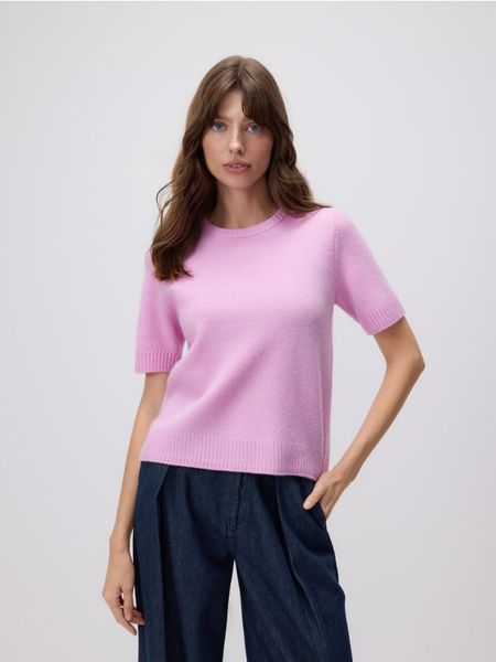 Wełniany sweter - różowy. Czerwone swetry Reserved, l, bez wzorów, z wełny, bez ramiączek. Za 139.99 zł.