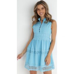Niebieska Sukienka Ashiriel. Niebieskie sukienki Born2be, m, z aplikacjami, boho, bez kołnierzyka, bez ramiączek, mini, dopasowane. W wyprzedaży za 112.49 zł.