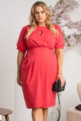 Sukienka ekskluzywna ołówkowa z dekoltem łezką INGRIDA koralowa promocja. Pomarańczowe sukienki KARKO, na co dzień, l, z aplikacjami, z elastanu, eleganckie, bez kołnierzyka, plus size, bez ramiączek, midi, dopasowane. Za 89.50 zł.