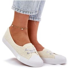 Tenisówki Trampki Damskie Z Haftem Lee Cooper LCW-25-31-3445L Beżowe beżowy. Brązowe trampki bez wzorów, eleganckie, bez zapięcia. Za 173.90 zł.