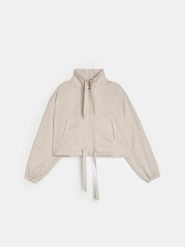 Kurtka bomber z lyocellu z domieszką lnu - kremowy. Białe kurtki Sinsay, l, bez wzorów, z lyocellu, bez kaptura. Za 69.99 zł.