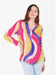 KEY LARGO Bluzka w kolorze żółto-fioletowo-różowym rozmiar: XS. Różowe bluzki KEY LARGO, xs, bez wzorów, z wiskozy, bez kołnierzyka, bez ramiączek. Za 79.59 zł.