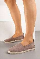 Ciemnobeżowe Espadryle na Płaskiej Plecionej Podeszwie Juliatta. Brązowe espadryle Born2be, bez wzorów, eleganckie, bez obcasa, na płaskiej podeszwie. Za 99.99 zł.
