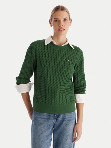 Tommy Hilfiger Sweter Fine WW0WW44993 Zielony Regular Fit. Zielone swetry Tommy Hilfiger, m, bez wzorów, z bawełny, bez ramiączek. Za 449.99 zł.