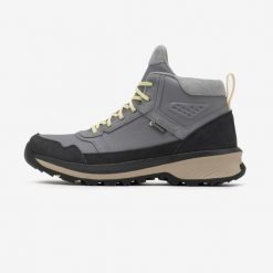 Buty turystyczne damskie Quechua NH500 Mid skóra wodoodporne. Szare buty trekkingowe QUECHUA, ze skóry, przed kolano, bez zapięcia. Za 269.99 zł.