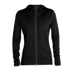 Bluza trekkingowa damska icebreaker Quantum III LS Zip Hood. Czarne bluzy Icebreaker, xs, bez wzorów, sportowe, bez ramiączek, bez kaptura. Za 559.99 zł.