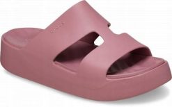 Klapki Dla Dorosłych Crocs Getaway Platform H-strap. Czerwone klapki Crocs, bez wzorów, z materiału, bez obcasa, bez zapięcia. Za 139.99 zł.