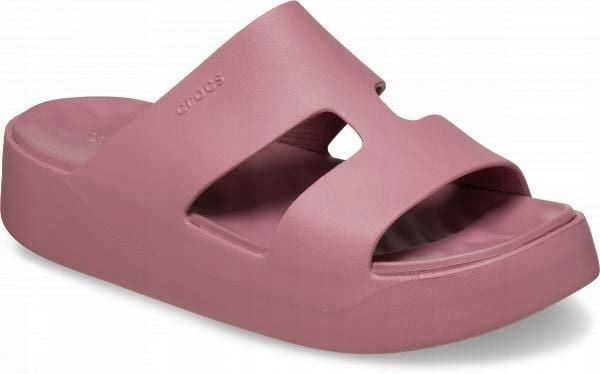 Klapki Dla Dorosłych Crocs Getaway Platform H-strap. Czerwone klapki Crocs, bez wzorów, z materiału, bez obcasa, bez zapięcia. Za 139.99 zł.