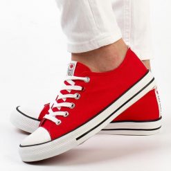 Czerwone trampki damskie La.Fi 280055r. Czerwone trampki La.Fi, bez wzorów, z tkaniny, bez zapięcia. Za 79.00 zł.