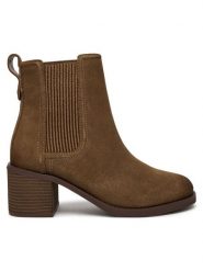 Clarks Botki Chamberly Top 26178832 Beżowy. Brązowe botki Clarks, bez wzorów, ze skóry, bez obcasa, na słupku, bez zapięcia. Za 369.99 zł.