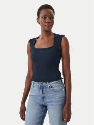 Tommy Jeans Top Smock Seersucker DW0DW22220 Granatowy Slim Fit. Niebieskie topy Tommy Jeans, s, bez wzorów, z jeansu, bez kołnierzyka, bez ramiączek. Za 149.99 zł.