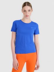4F Koszulka do biegania w terenie regular damska - niebieska XS/S. Niebieskie t-shirty sportowe 4f, l, bez wzorów, z dzianiny, bez ramiączek, do biegania. W wyprzedaży za 99.99 zł.