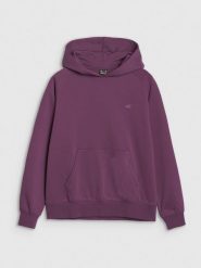 4F Bluza dresowa nierozpinana z kapturem damska - fioletowa XS. Fioletowe bluzy 4f, xs, bez wzorów, z bawełny, z kapturem. Za 149.99 zł.