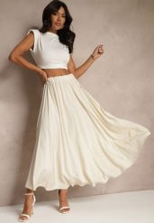 Beżowa Spódnica z Wiskozą o Rozkloszowanym Kroju Addlia. Brązowe spódnice Renee, na co dzień, bez wzorów, z wiskozy, eleganckie, maxi, proste. W wyprzedaży za 39.99 zł.