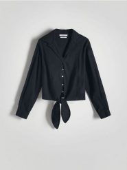 Koszula z tkaniny ramia - czarny. Czarne koszule Reserved, l, bez wzorów, z bawełny, bez kołnierzyka, bez ramiączek. W wyprzedaży za 45.99 zł.