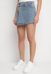 Niebieskie Bawełniane Spódnico-Szorty o Asymetrycznym Kroju Finavia. Niebieskie szorty Born2be, bez wzorów, z bawełny, eleganckie. Za 149.99 zł.