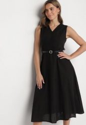 Czarna Sukienka Rozkloszowana z Wiskozą z Dodatkowym Paskiem z Klamrą Seliora. Czarne sukienki Born2be, na co dzień, m, bez wzorów, z wiskozy, eleganckie, bez kołnierzyka, bez ramiączek, midi, rozkloszowane. Za 209.99 zł.