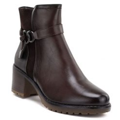 Botki damskie ocieplane na klocku brązowe Potocki SZ12873. Brązowe botki POTOCKI, bez wzorów, ze skóry ekologicznej, eleganckie, bez obcasa, bez zapięcia. Za 179.99 zł.