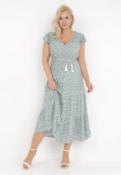 Zielona Sukienka Cadulenn. Zielone sukienki Born2be, l, z aplikacjami, z tkaniny, boho, bez kołnierzyka, bez ramiączek, maxi. W wyprzedaży za 103.99 zł.