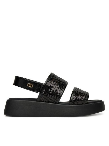 Liu Jo Sandały Amber 01 SA5187 TX055 Czarny. Czarne sandały Liu Jo, bez wzorów, ze skóry, bez obcasa, na płaskiej podeszwie, bez zapięcia. Za 422.99 zł.