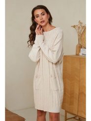Soft Cashmere Sukienka dzianinowa w kolorze beżowym rozmiar: 34/36. Brązowe sukienki Soft Cashmere, na co dzień, bez wzorów, z dzianiny, klasyczne, bez kołnierzyka, bez ramiączek, mini, proste. Za 147.56 zł.