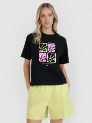 4F T-shirt oversize z nadrukiem damski - czarny S. Czarne t-shirty sportowe 4f, s, bez wzorów, z bawełny, bez ramiączek. Za 59.99 zł.