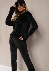 Czarny Komplet Dresowy z Dodatkiem Bawełny Spodnie z Gumką w Pasie Bluza z Kapturem Reseria. Czarne bluzy Renee, l, bez wzorów, z bawełny, klasyczne, bez ramiączek, z kapturem. W wyprzedaży za 43.99 zł.