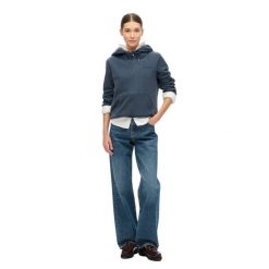 Damska bluza z kapturem z logo półszorowana Superdry Essential. Niebieskie bluzy z kapturem Superdry, l, bez wzorów, z kapturem. Za 350.50 zł.